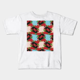 Red Roses with Colorful Lines Kids T-Shirt